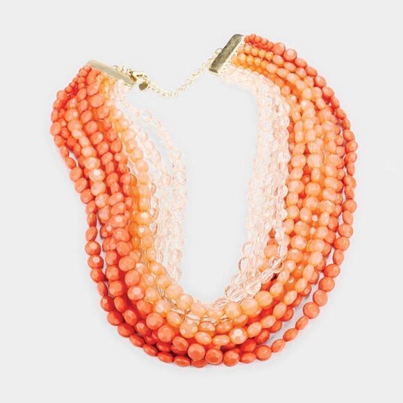 Faceted Coral Round Lucite Beaded Necklace Set - Picture 2 of 8